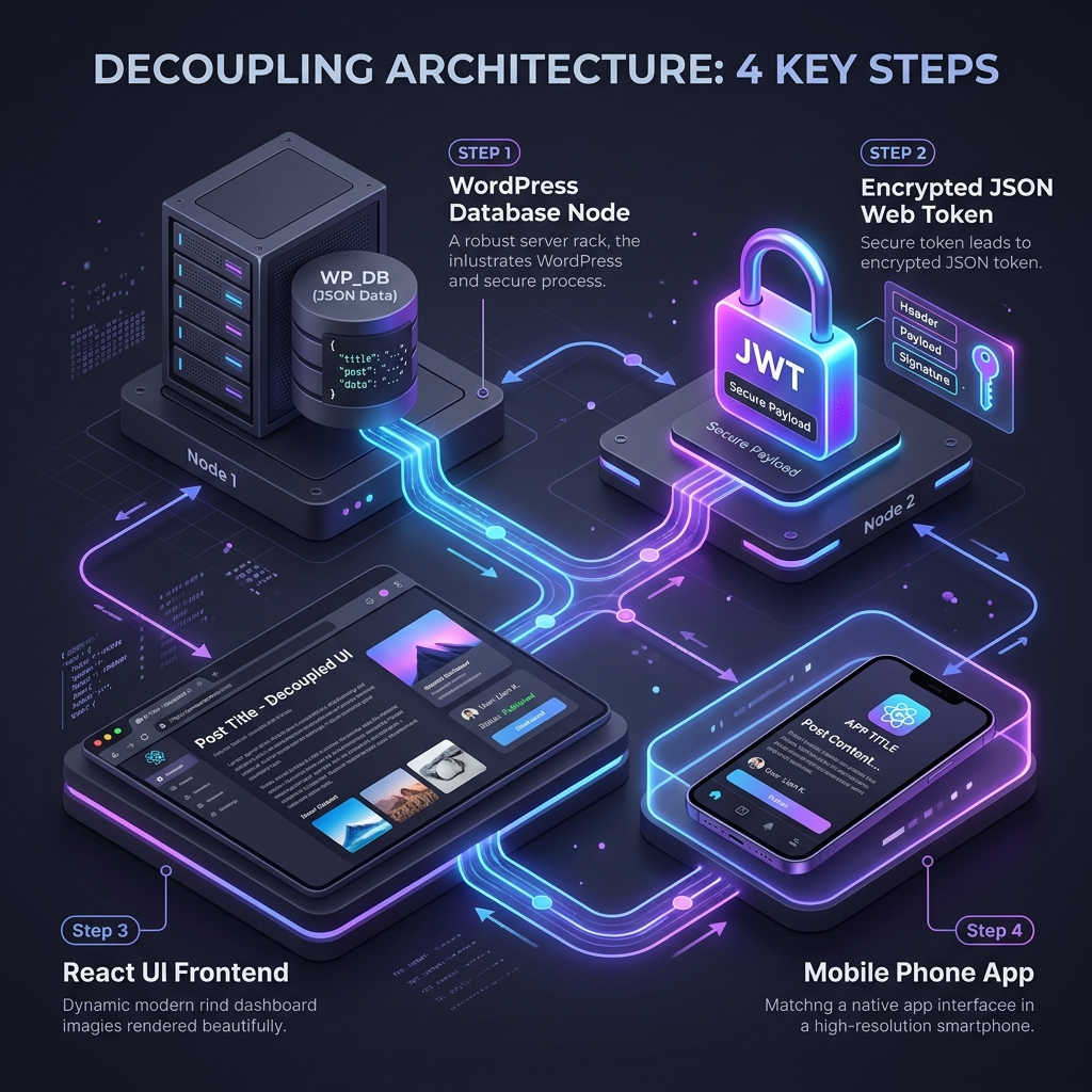 3D Next.js Headless PWA architecture visualization