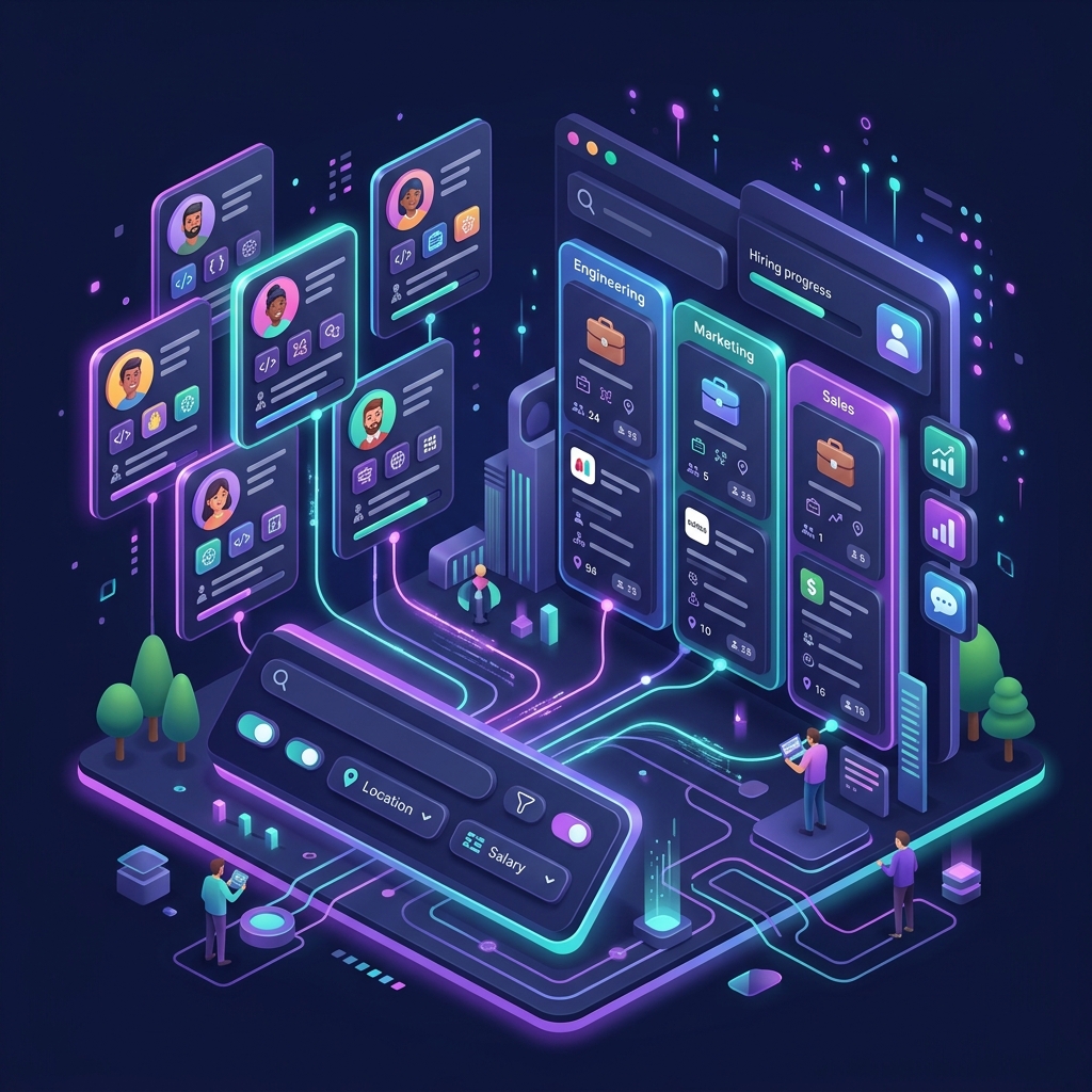 3D Job Board Platform isometric UI