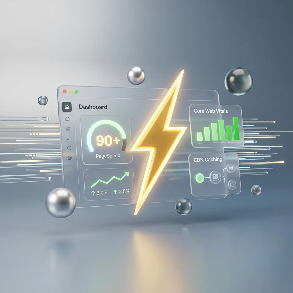 Performance optimization dashboard with speed metrics and tools.