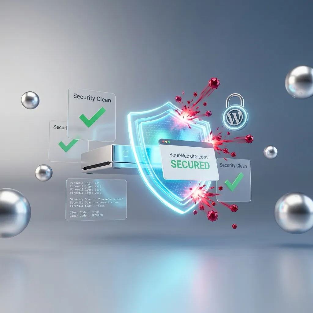 Security shield protecting website from malware and cyber threats.